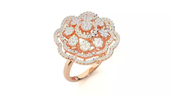 Flowery Diamond Cocktail Ring 3dm stl renders details
