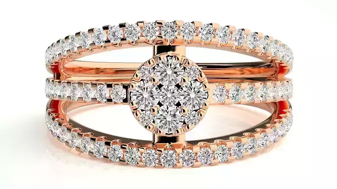 Tri Wire Cocktail Ring 3dm stl renders details 