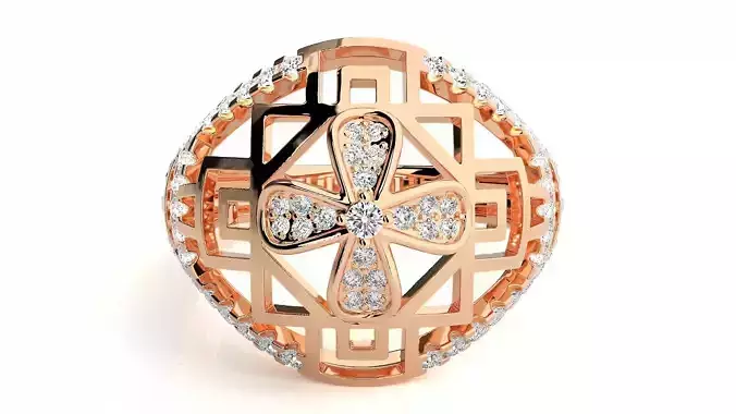 Flowery Diamond Cocktail Ring 3dm stl renders details
