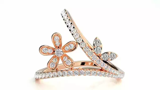 Flowery Diamond Cocktail Ring 3dm stl renders details