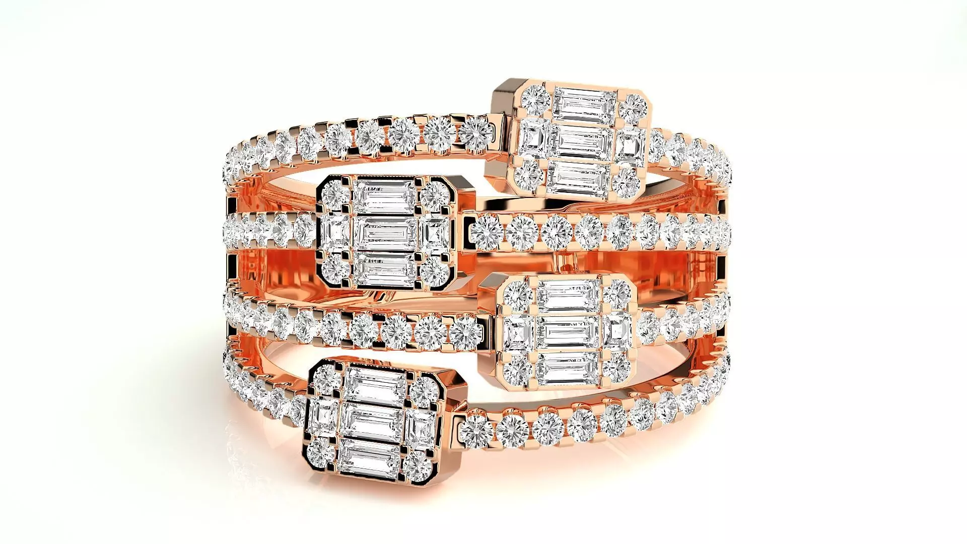 Baguette Diamond Ring 3dm stl renders details 3D print model