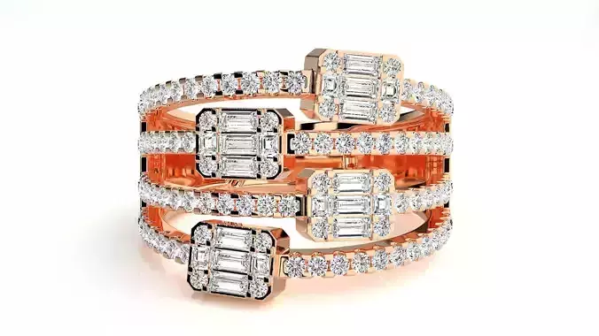 Baguette Diamond Ring 3dm stl renders details  3D print model