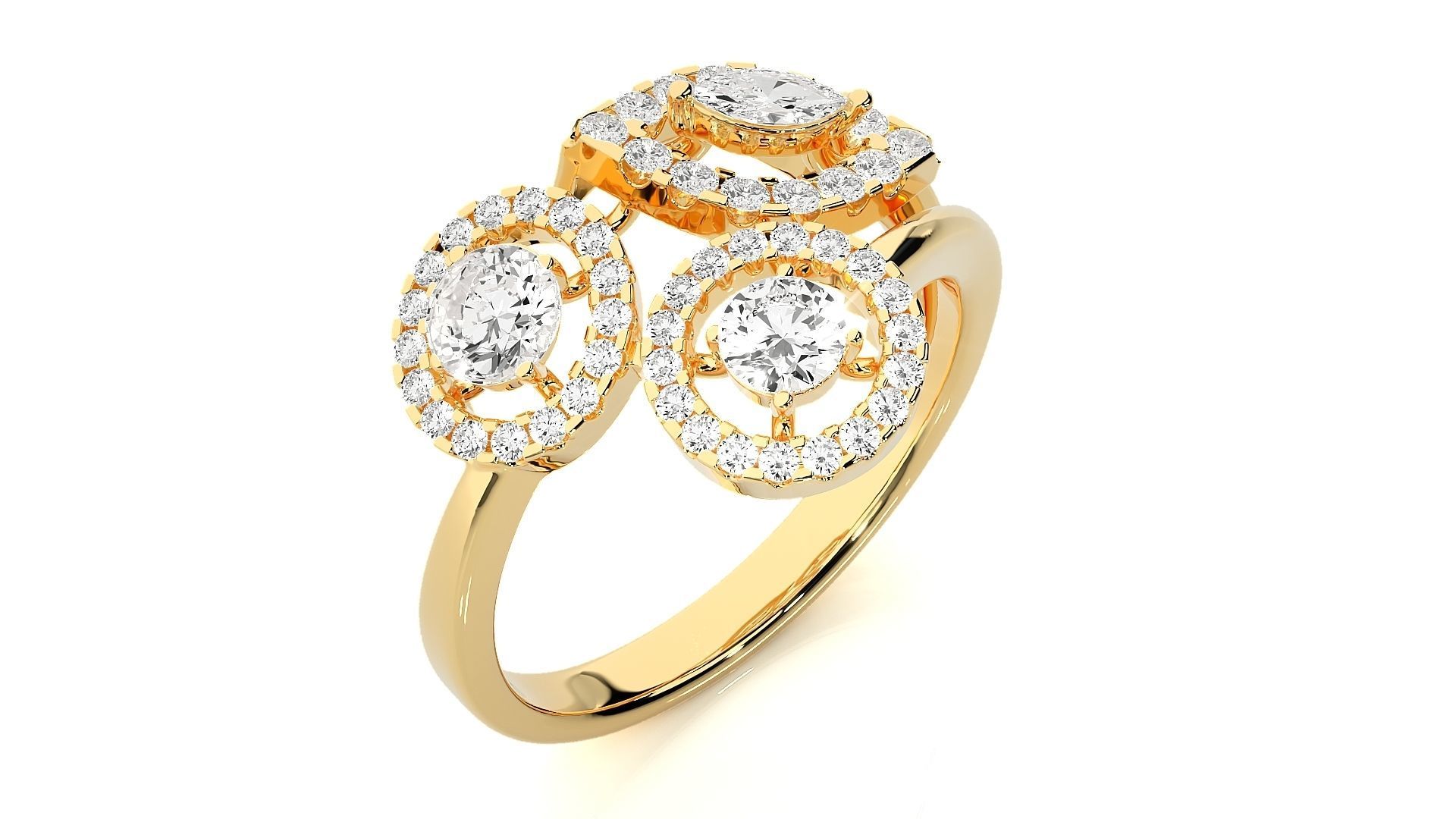 Tri-Star Diamond Cocktail ring 3dm stl renders details 3D print model_9