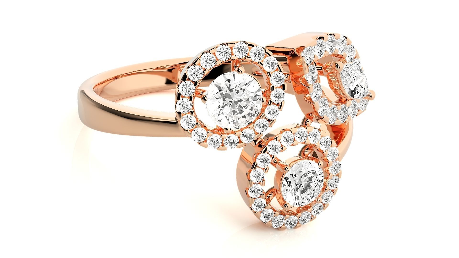 Tri-Star Diamond Cocktail ring 3dm stl renders details 3D print model_2