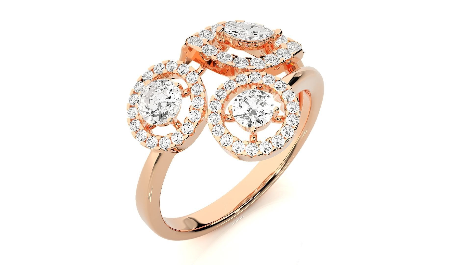 Tri-Star Diamond Cocktail ring 3dm stl renders details 3D print model_3