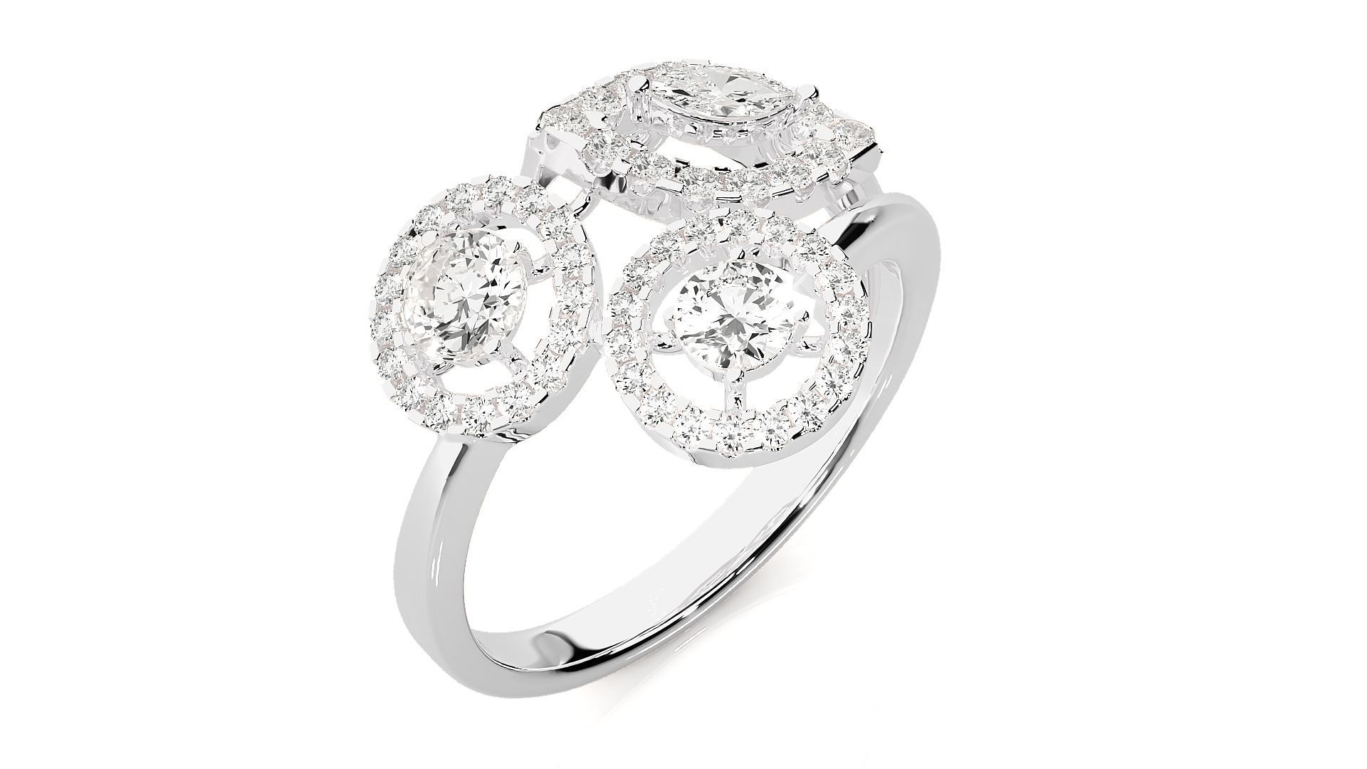 Tri-Star Diamond Cocktail ring 3dm stl renders details 3D print model_6