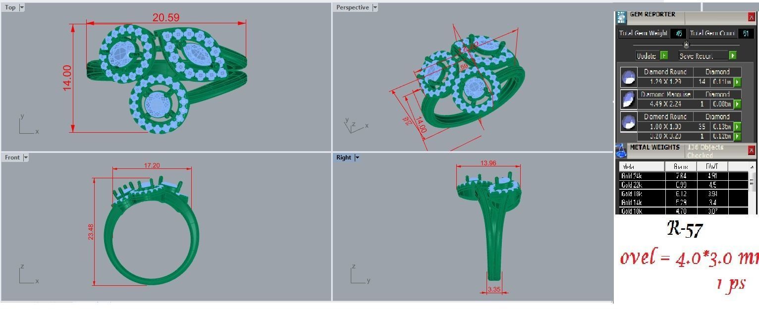 Tri-Star Diamond Cocktail ring 3dm stl renders details 3D print model_1