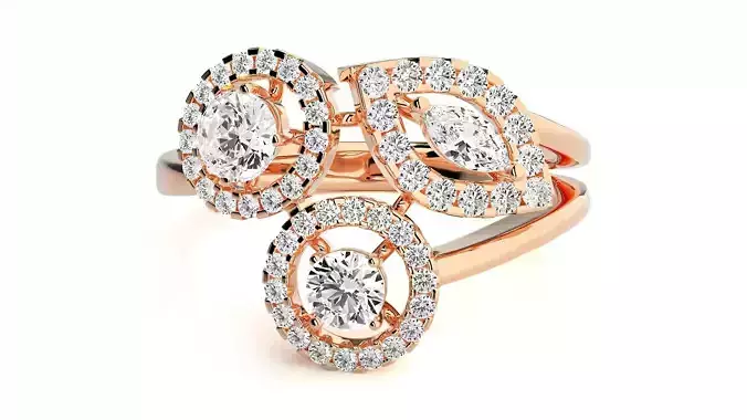 Tri-Star Diamond Cocktail ring 3dm stl renders details 3D print model