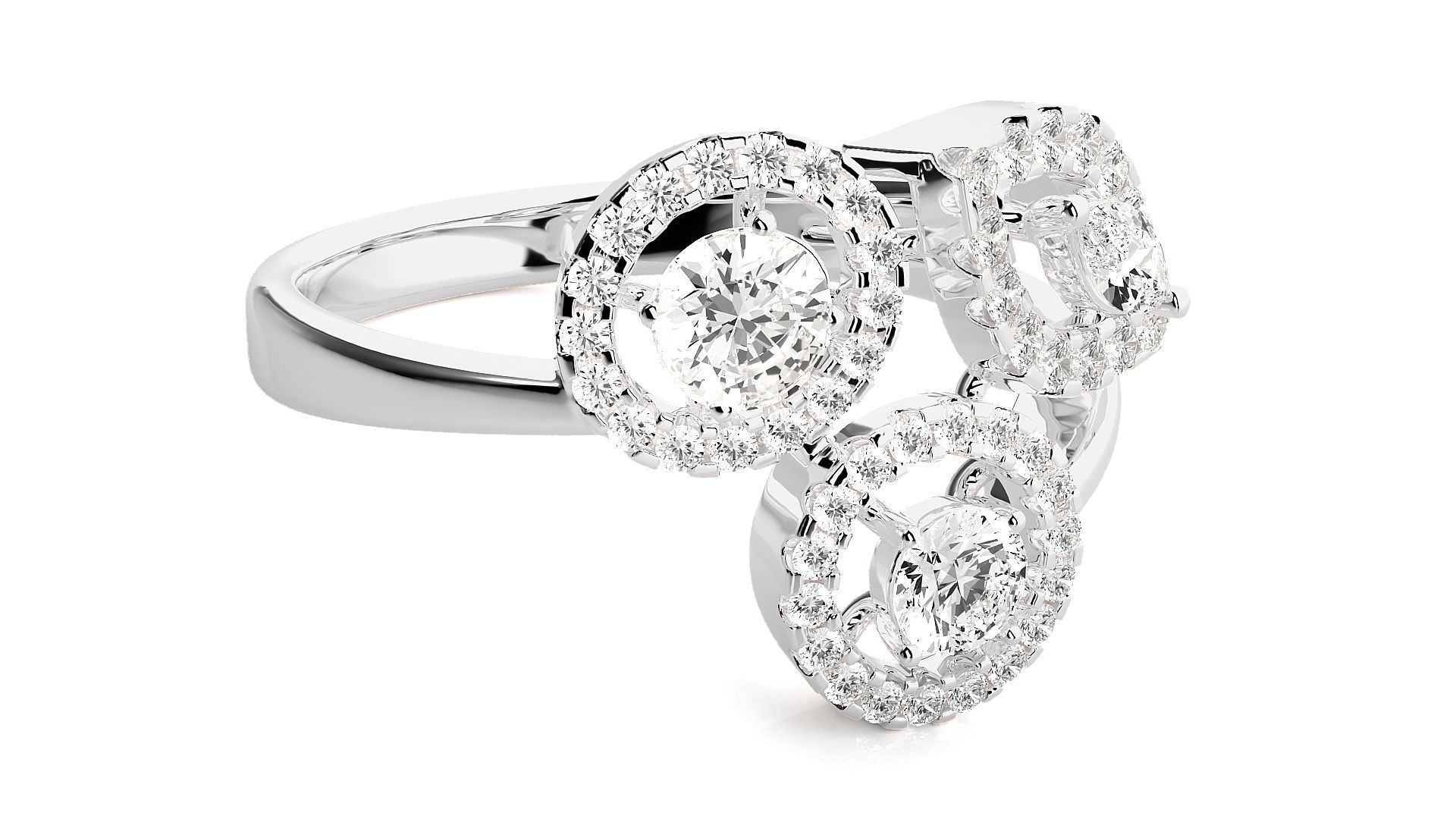 Tri-Star Diamond Cocktail ring 3dm stl renders details 3D print model_5