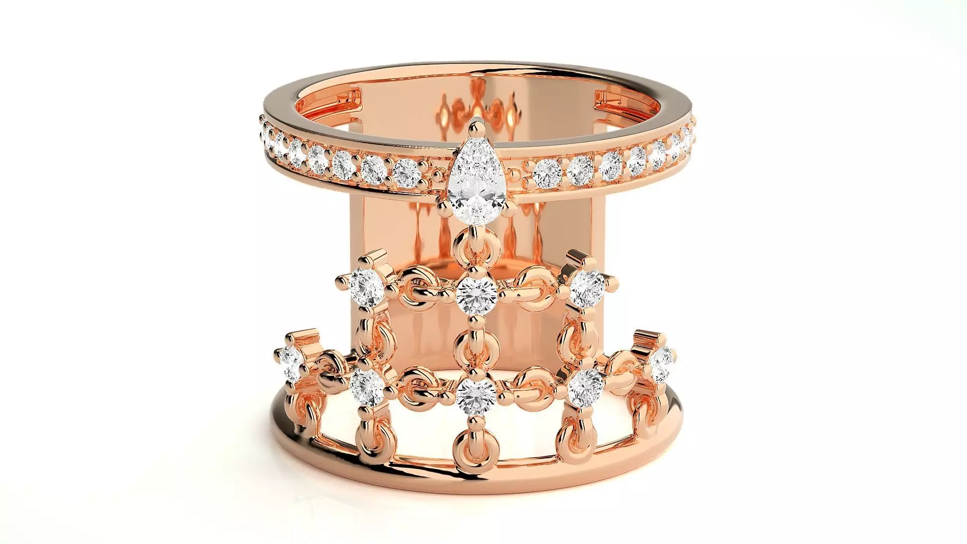 Diamond Cluster Cocktail ring 3dm stl renders details 3D print model_0
