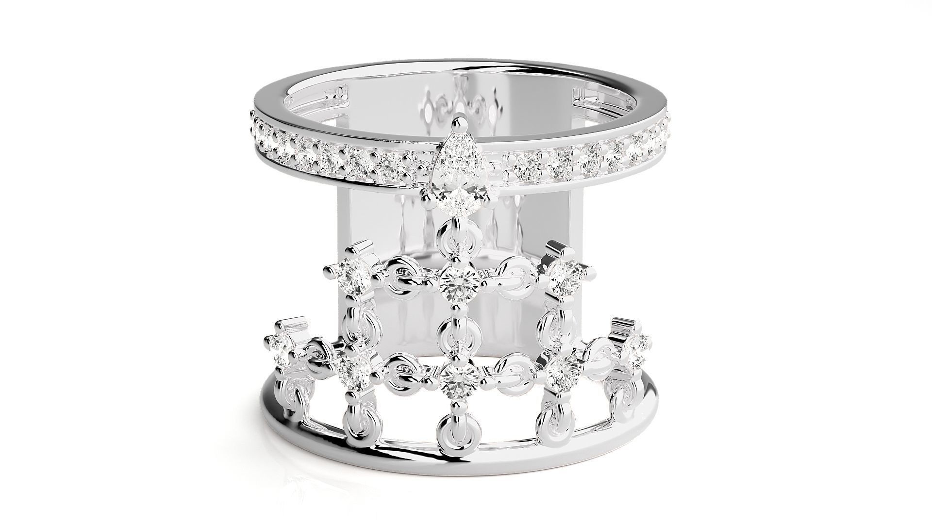 Diamond Cluster Cocktail ring 3dm stl renders details 3D print model_5