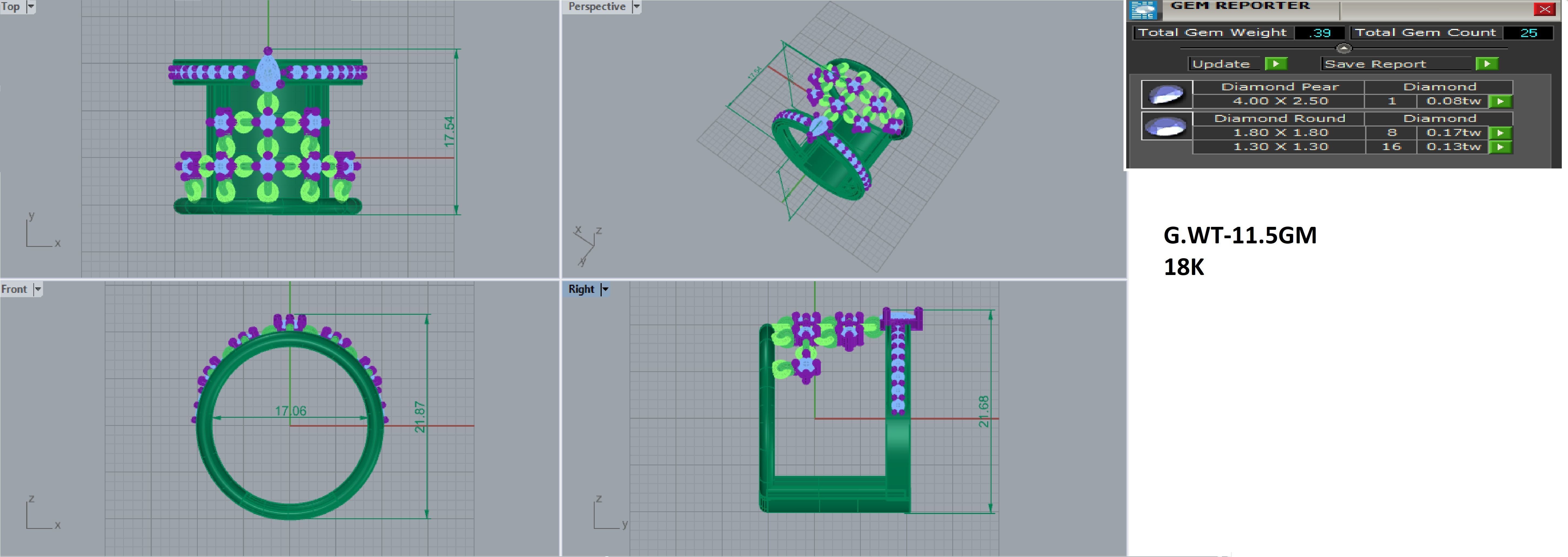 Diamond Cluster Cocktail ring 3dm stl renders details 3D print model_1