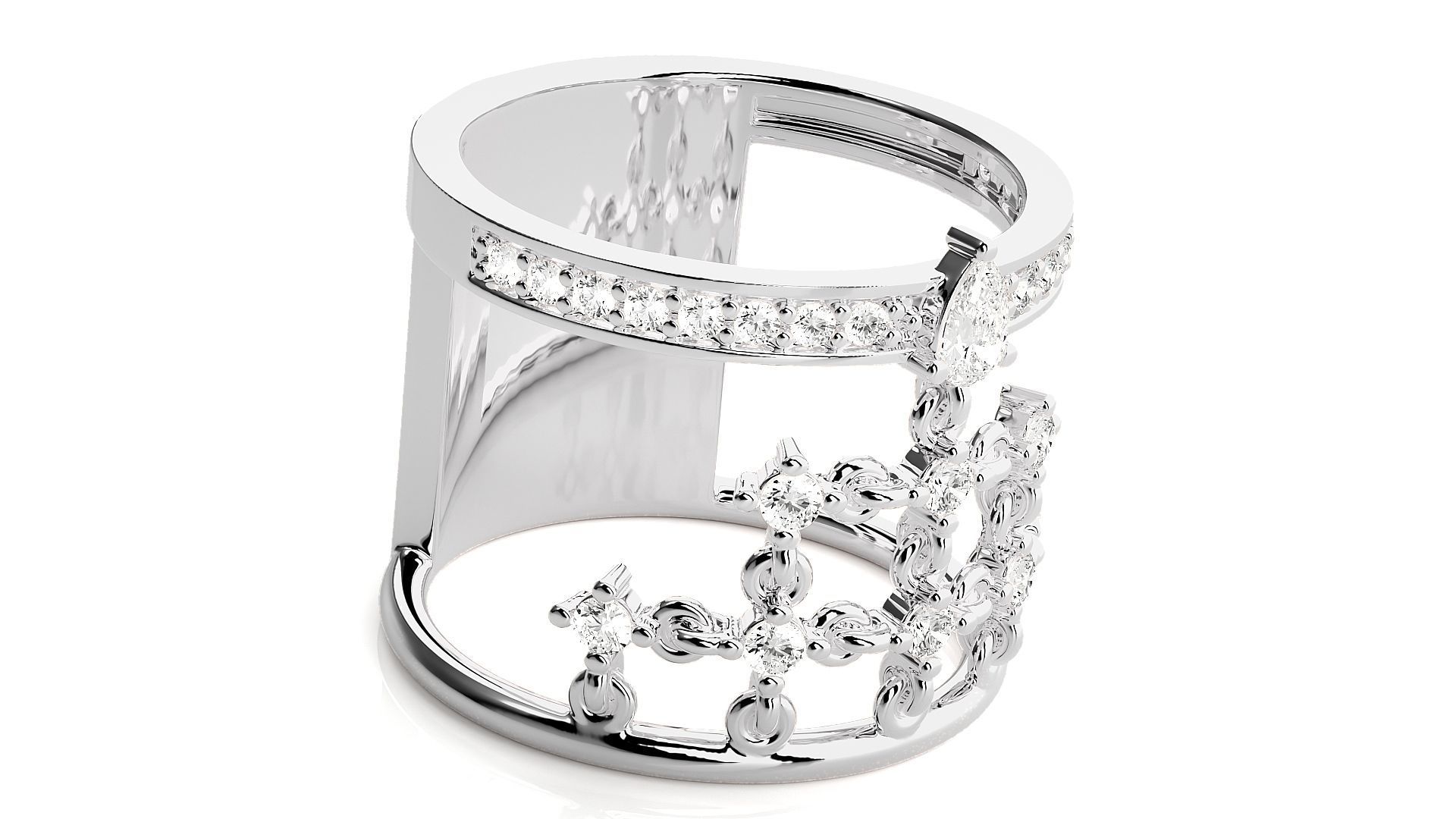 Diamond Cluster Cocktail ring 3dm stl renders details 3D print model_6