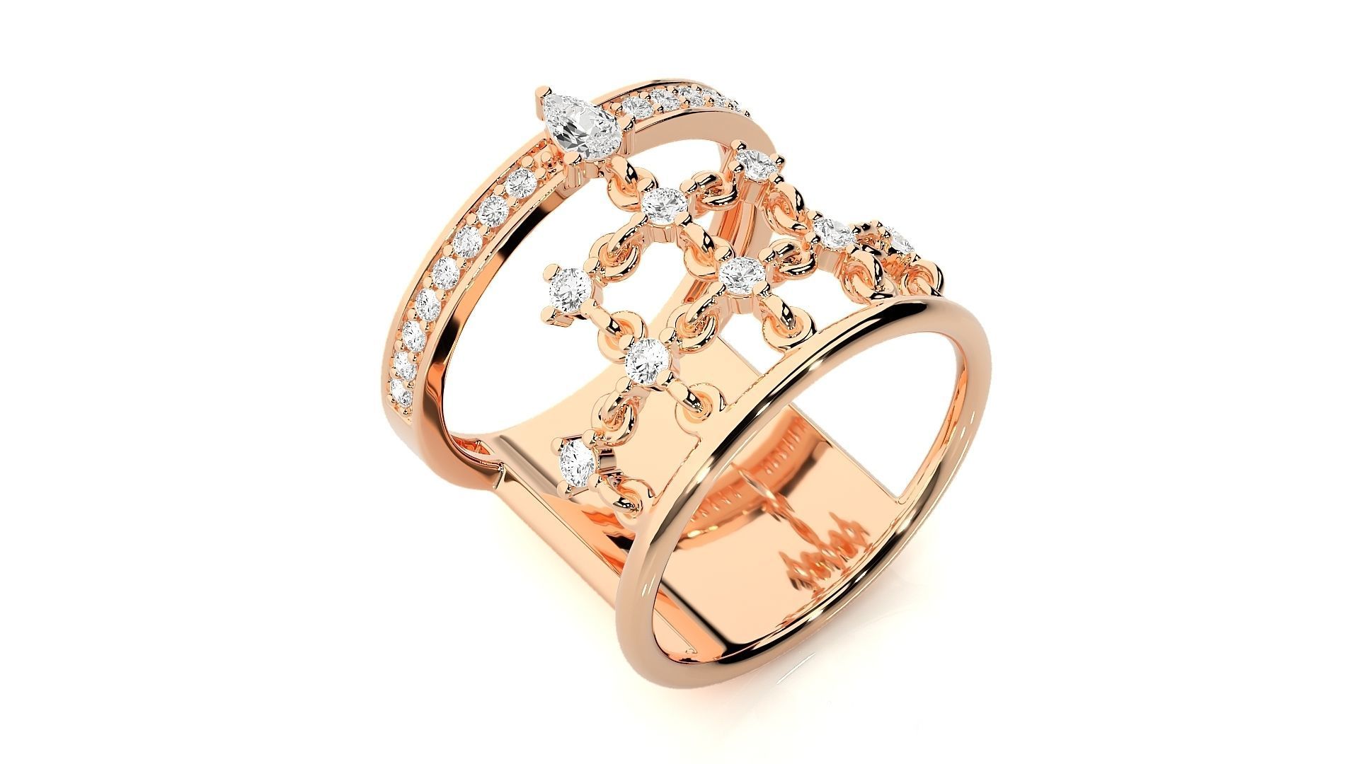 Diamond Cluster Cocktail ring 3dm stl renders details 3D print model_4