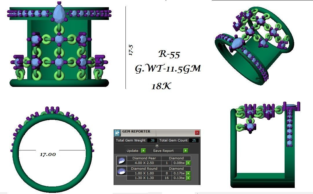 Diamond Cluster Cocktail ring 3dm stl renders details 3D print model_2