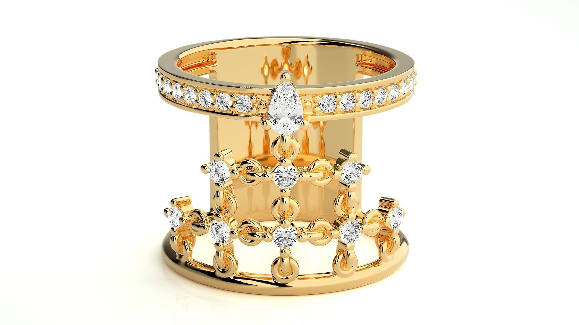 Diamond Cluster Cocktail ring 3dm stl renders details 3D print model_8