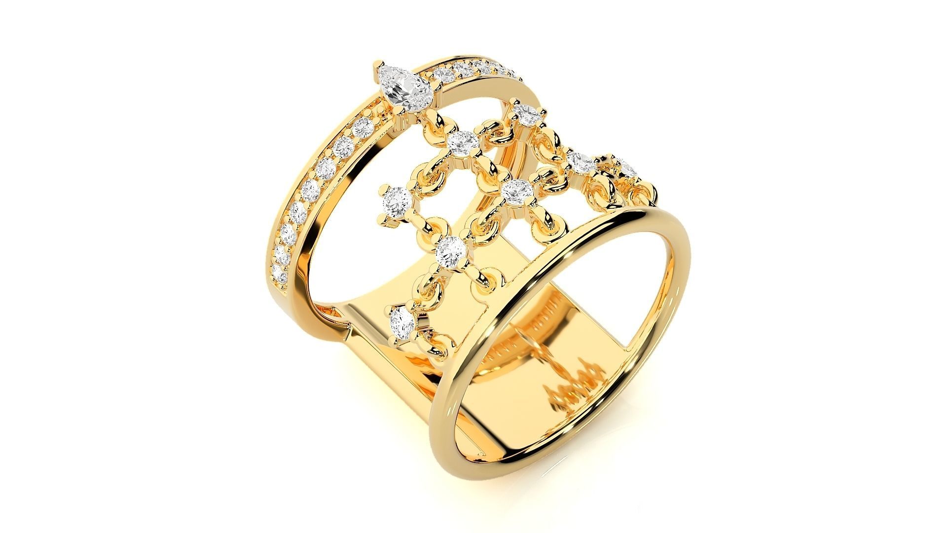Diamond Cluster Cocktail ring 3dm stl renders details 3D print model_10
