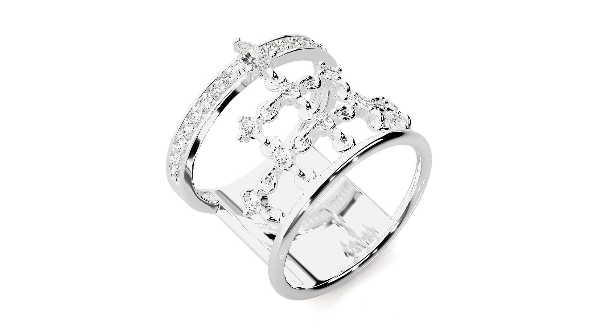 Diamond Cluster Cocktail ring 3dm stl renders details 3D print model_7