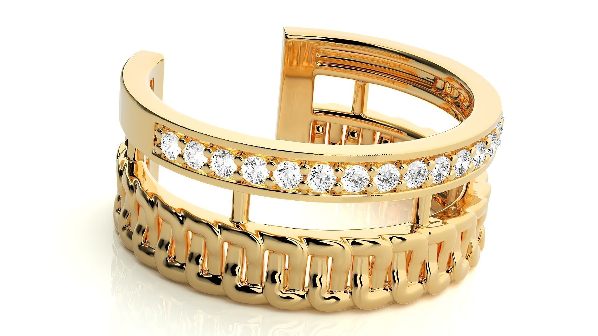 Cuban Chain Diamond Cocktail Band Ring 3dm stl renders  3D print model_9