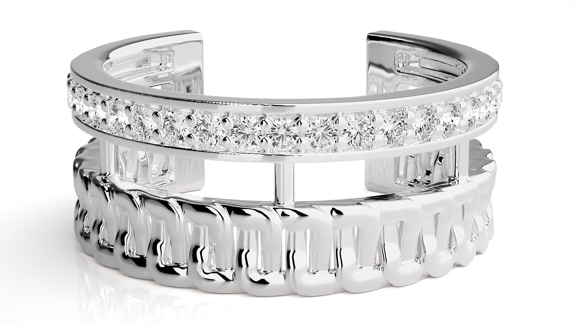 Cuban Chain Diamond Cocktail Band Ring 3dm stl renders  3D print model_5