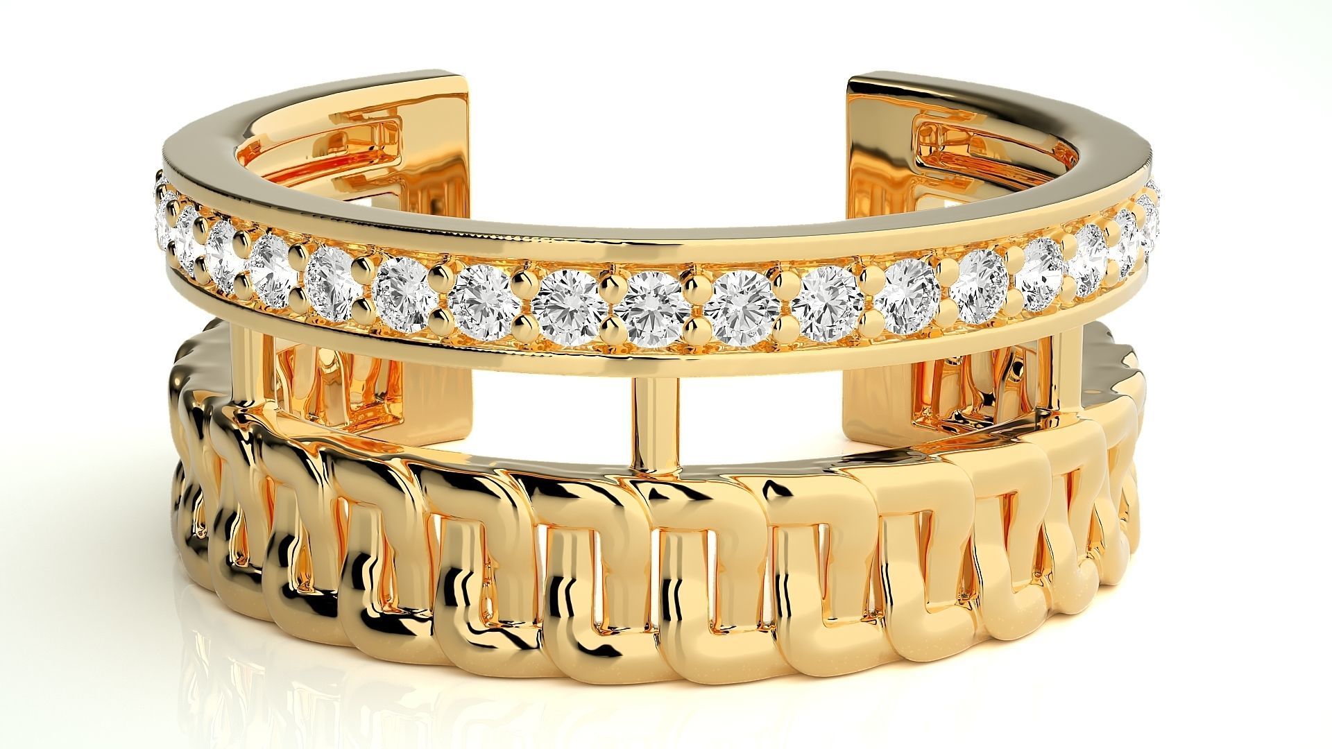 Cuban Chain Diamond Cocktail Band Ring 3dm stl renders  3D print model_8