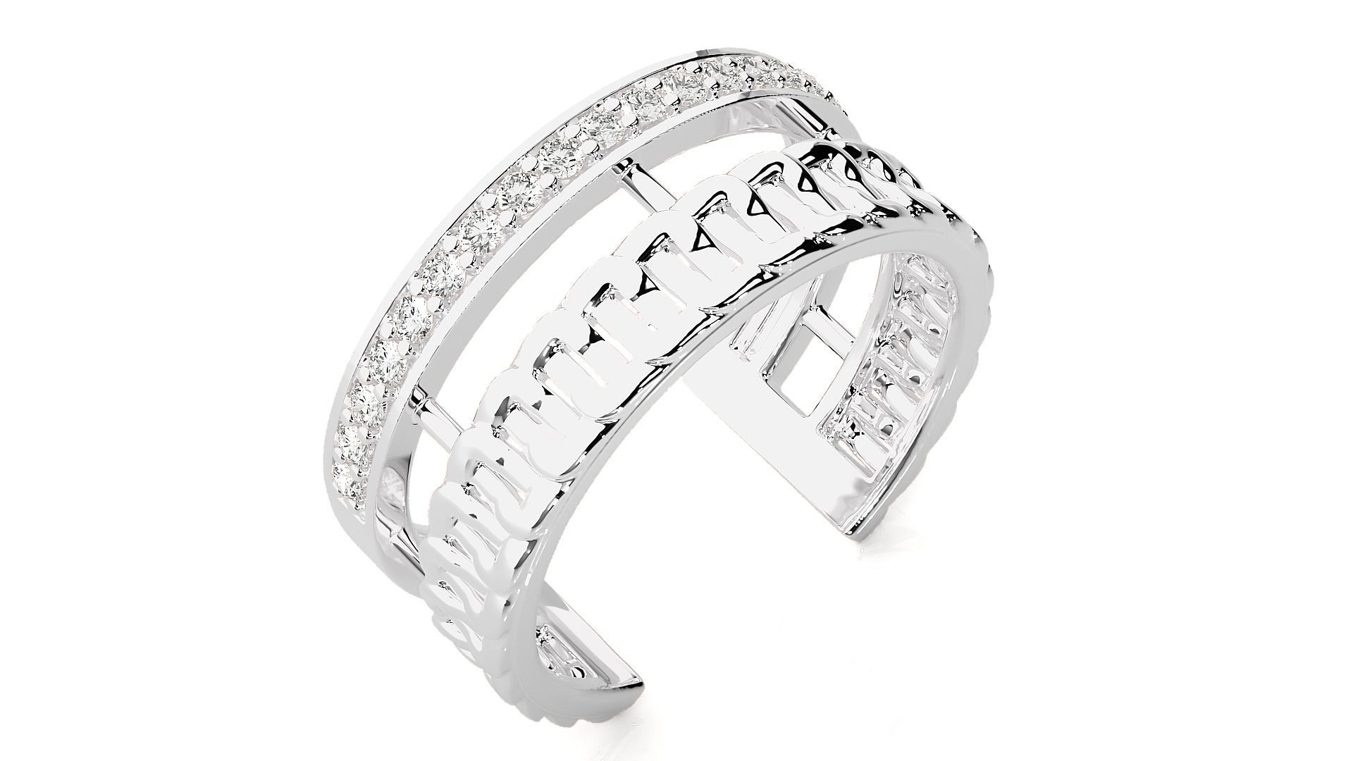 Cuban Chain Diamond Cocktail Band Ring 3dm stl renders  3D print model_7