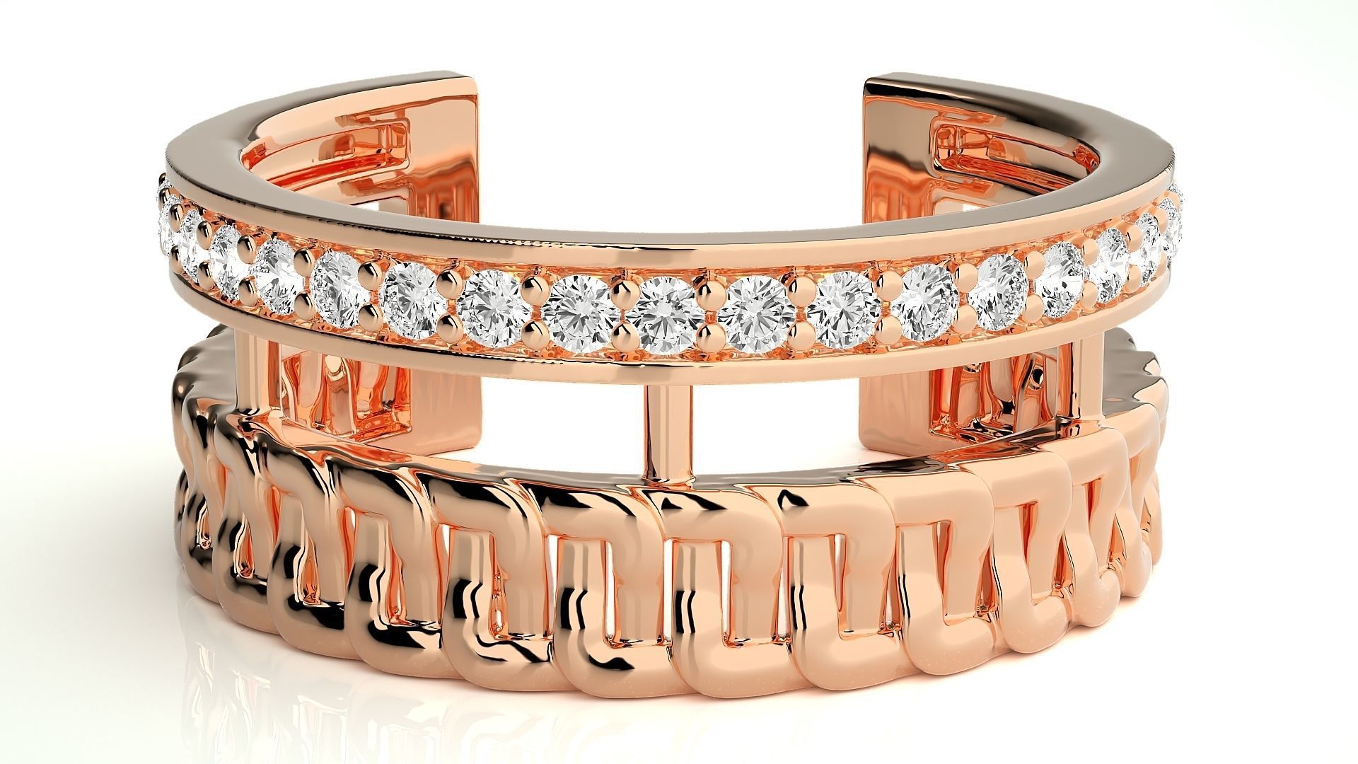 Cuban Chain Diamond Cocktail Band Ring 3dm stl renders  3D print model_3