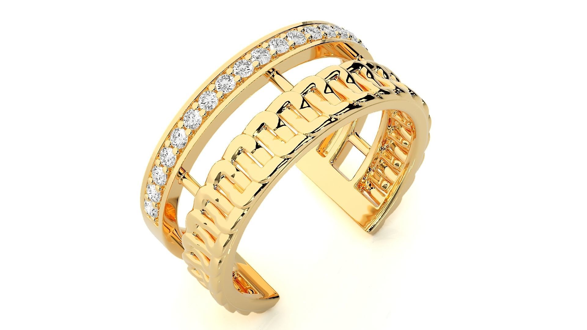 Cuban Chain Diamond Cocktail Band Ring 3dm stl renders  3D print model_10