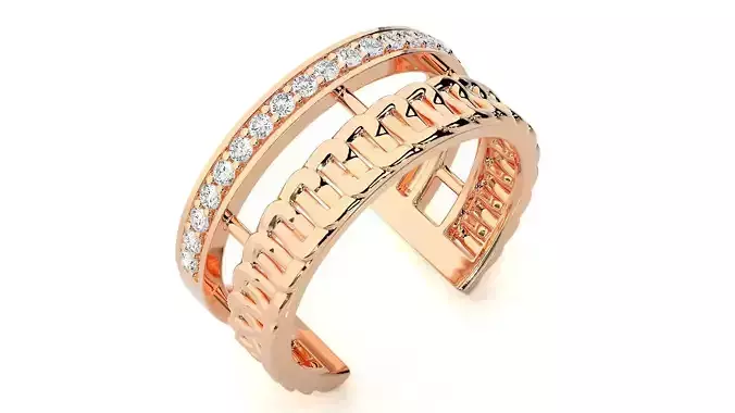 Cuban Chain Diamond Cocktail Band Ring 3dm stl renders 