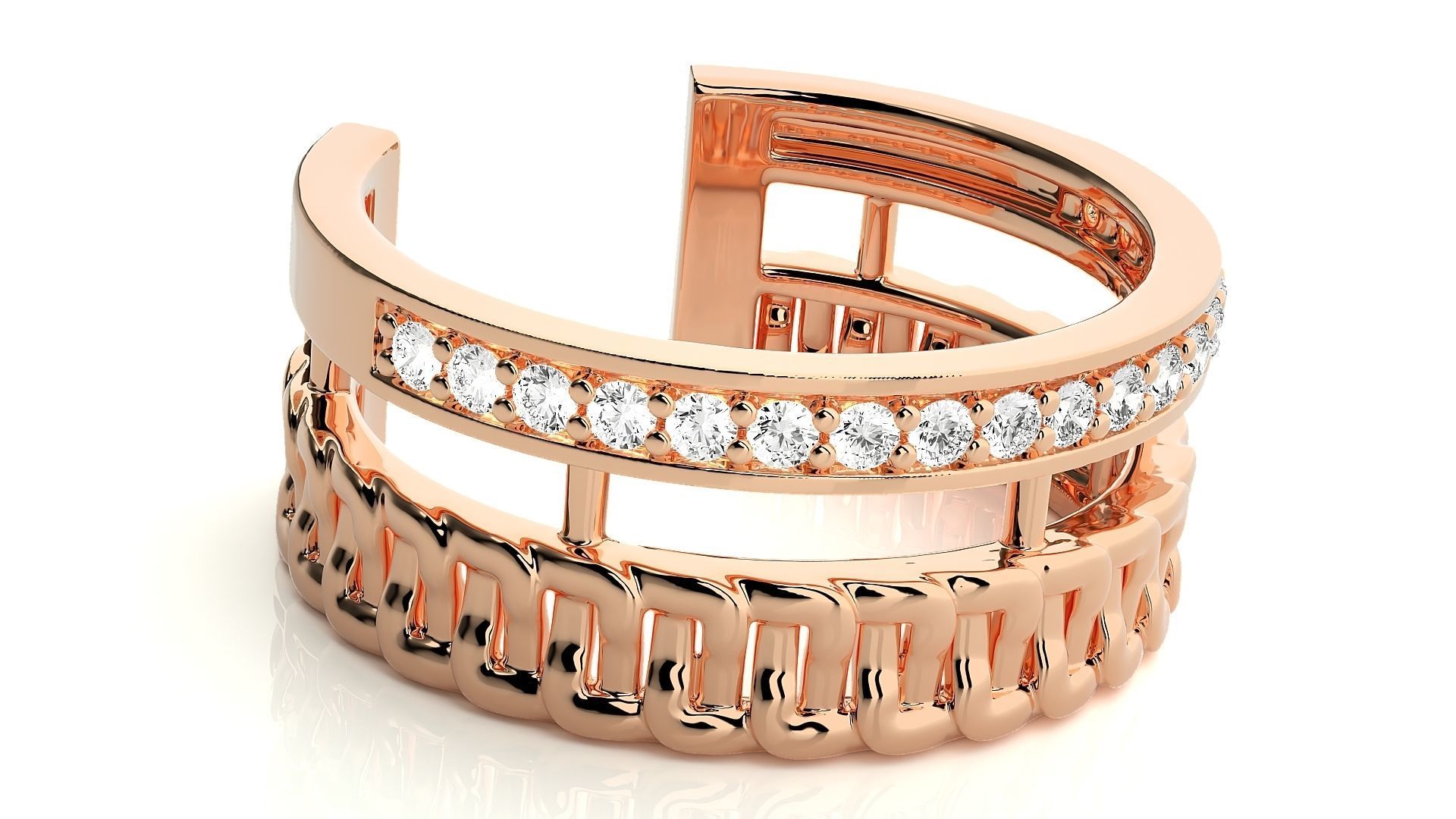 Cuban Chain Diamond Cocktail Band Ring 3dm stl renders  3D print model_4