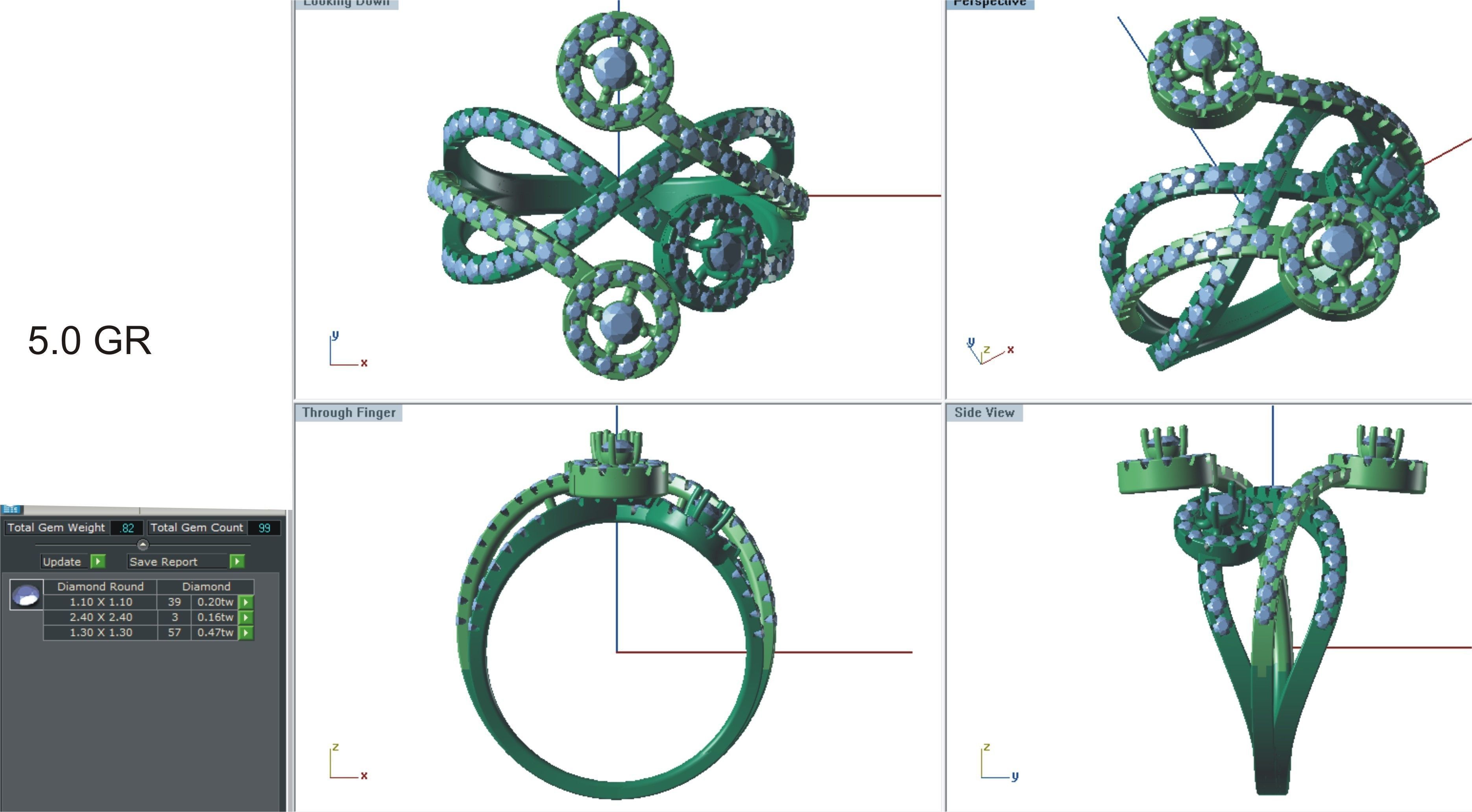 Tri-Star Diamond Cocktail ring 3dm stl renders details 3D print model_1