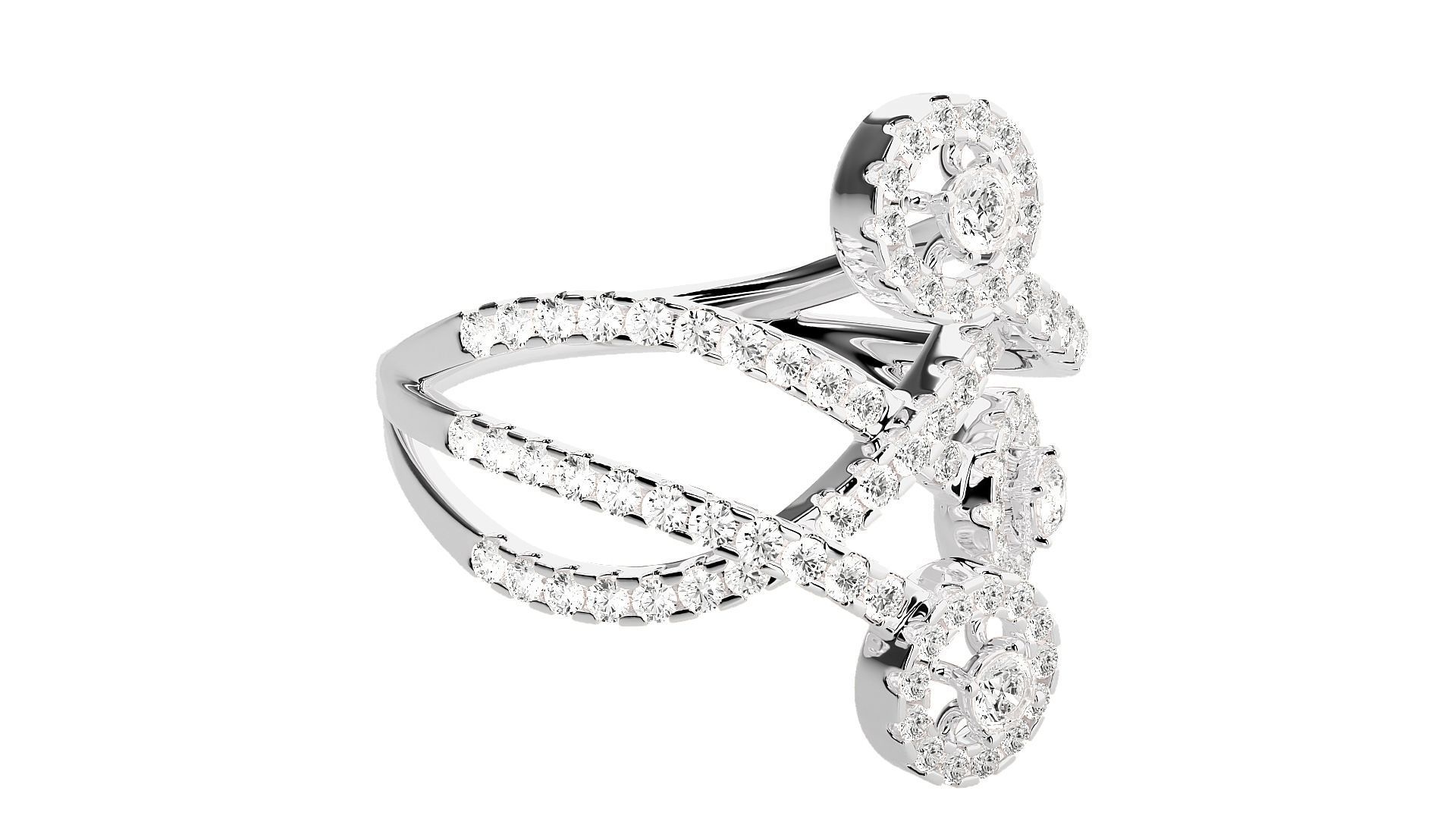 Tri-Star Diamond Cocktail ring 3dm stl renders details 3D print model_6