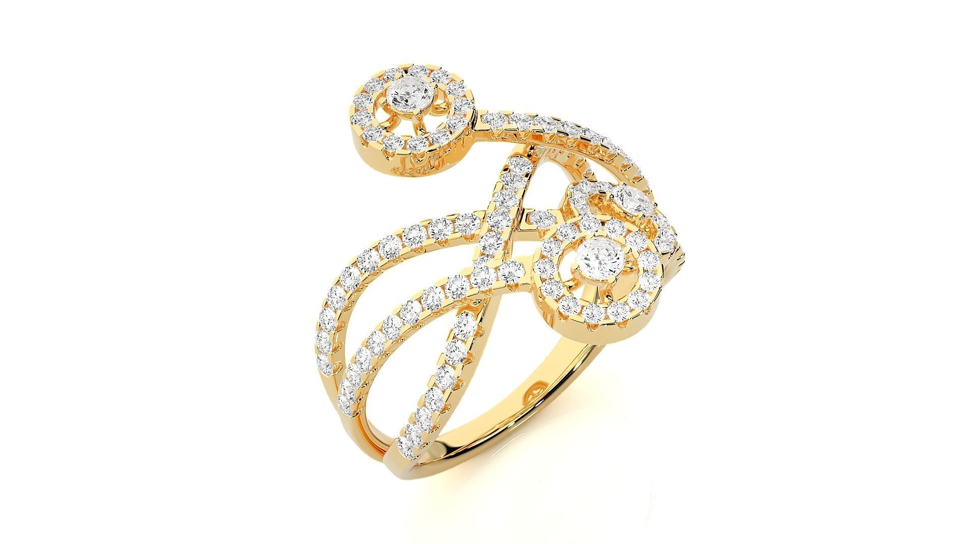 Tri-Star Diamond Cocktail ring 3dm stl renders details 3D print model_10
