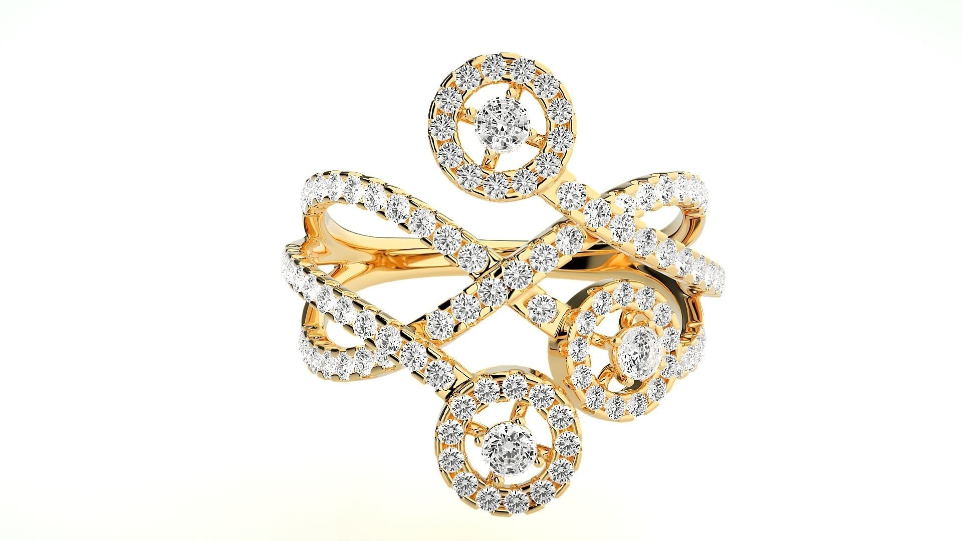 Tri-Star Diamond Cocktail ring 3dm stl renders details 3D print model_8