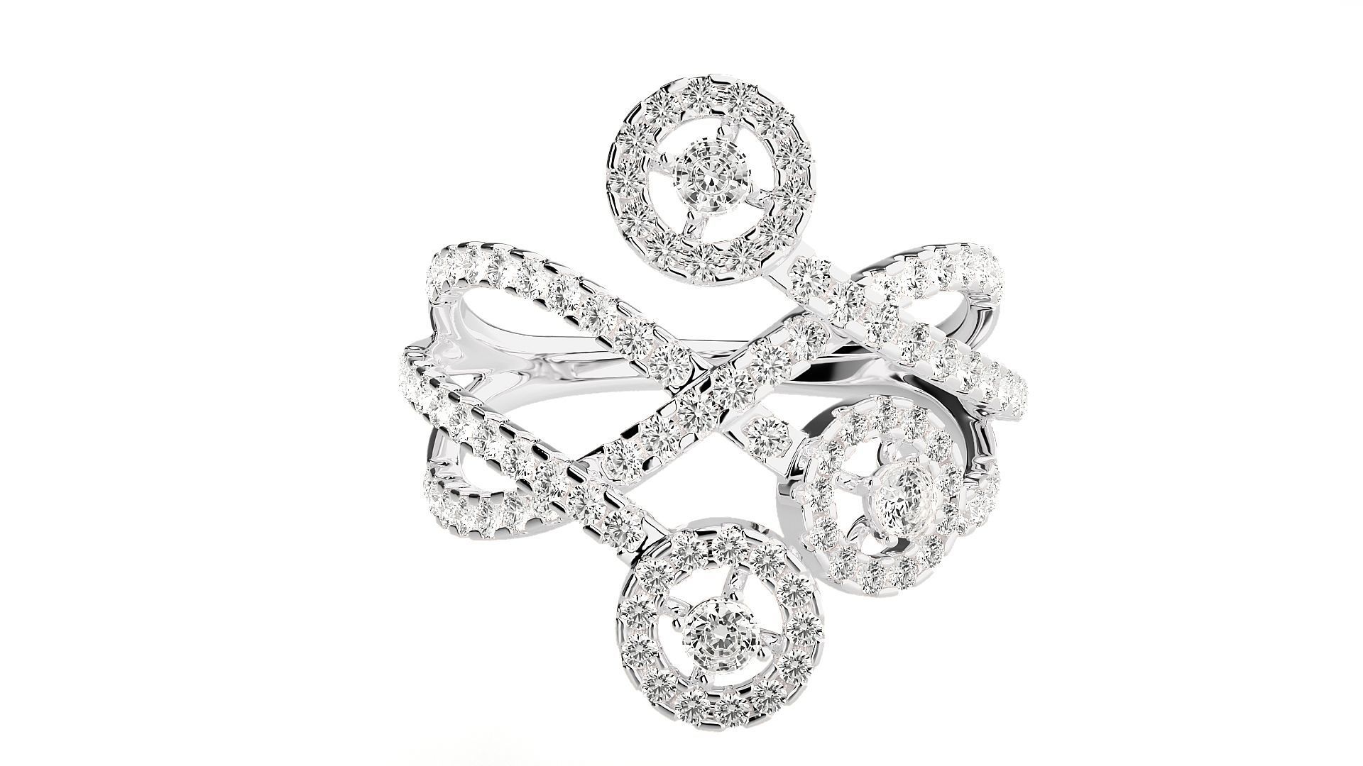 Tri-Star Diamond Cocktail ring 3dm stl renders details 3D print model_5