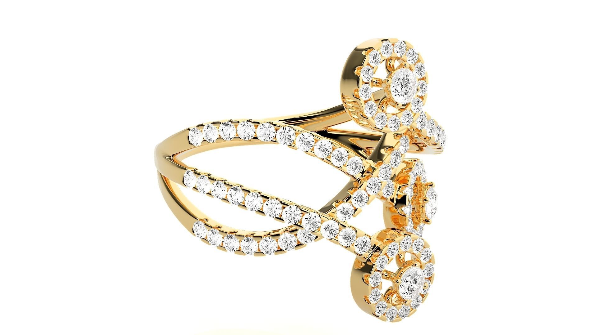 Tri-Star Diamond Cocktail ring 3dm stl renders details 3D print model_9