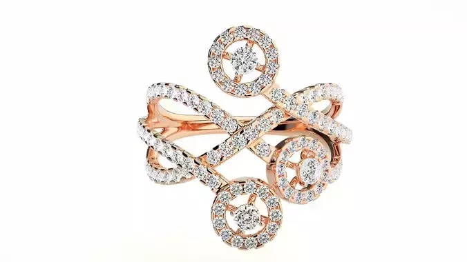 Tri-Star Diamond Cocktail ring 3dm stl renders details 3D print model