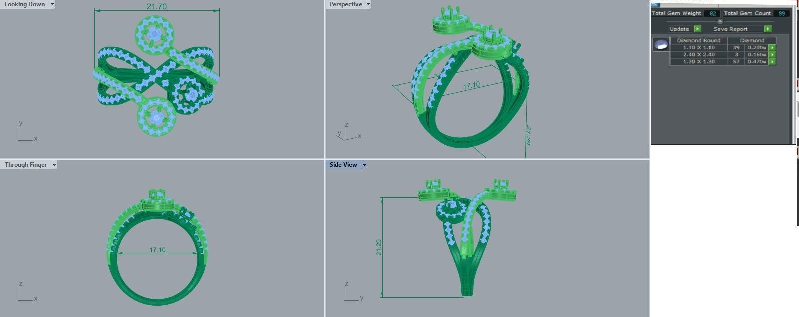 Tri-Star Diamond Cocktail ring 3dm stl renders details 3D print model_2
