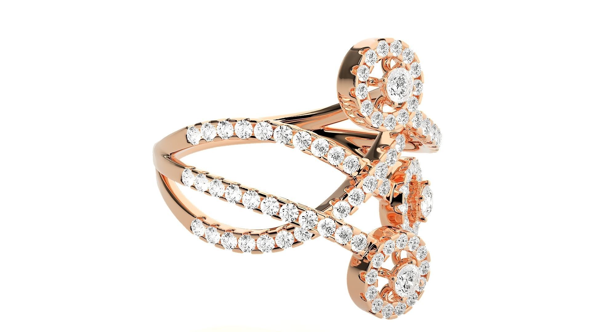 Tri-Star Diamond Cocktail ring 3dm stl renders details 3D print model_3