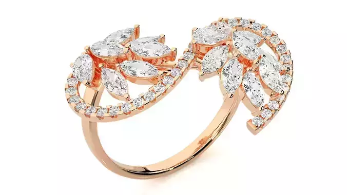 Flowery Diamond Cocktail Ring 3dm stl renders details