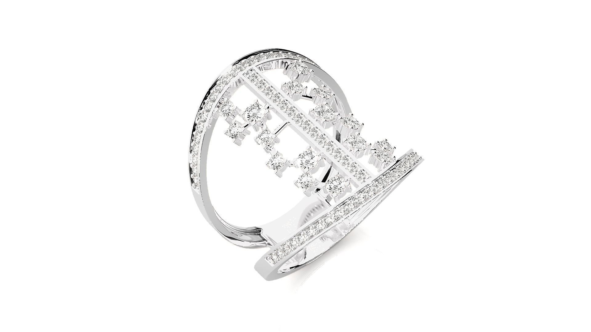 Diamond Cluster Cocktail ring 3dm stl renders details 3D print model_7
