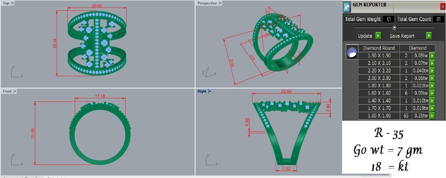 Diamond Cluster Cocktail ring 3dm stl renders details 3D print model_1