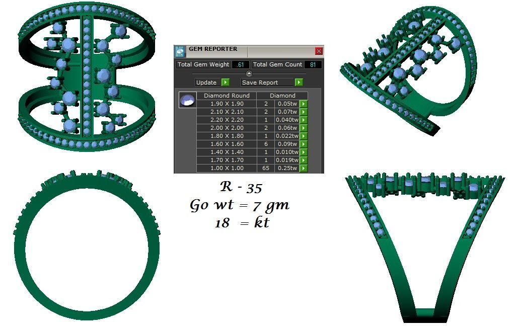 Diamond Cluster Cocktail ring 3dm stl renders details 3D print model_2