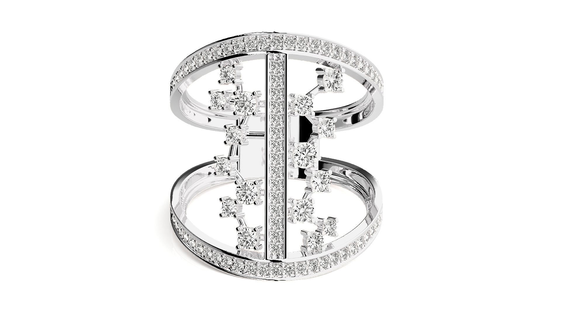 Diamond Cluster Cocktail ring 3dm stl renders details 3D print model_5