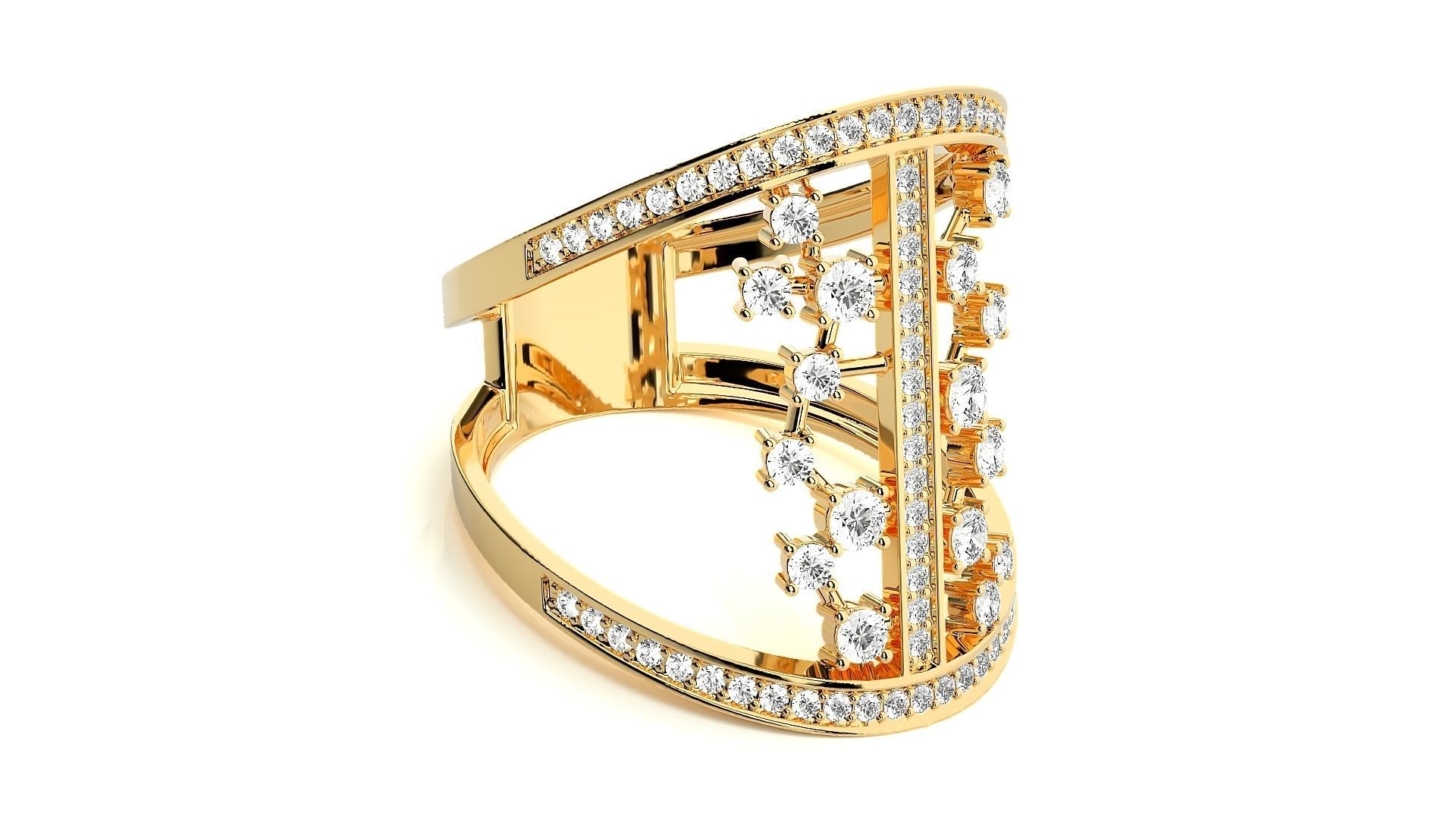 Diamond Cluster Cocktail ring 3dm stl renders details 3D print model_9