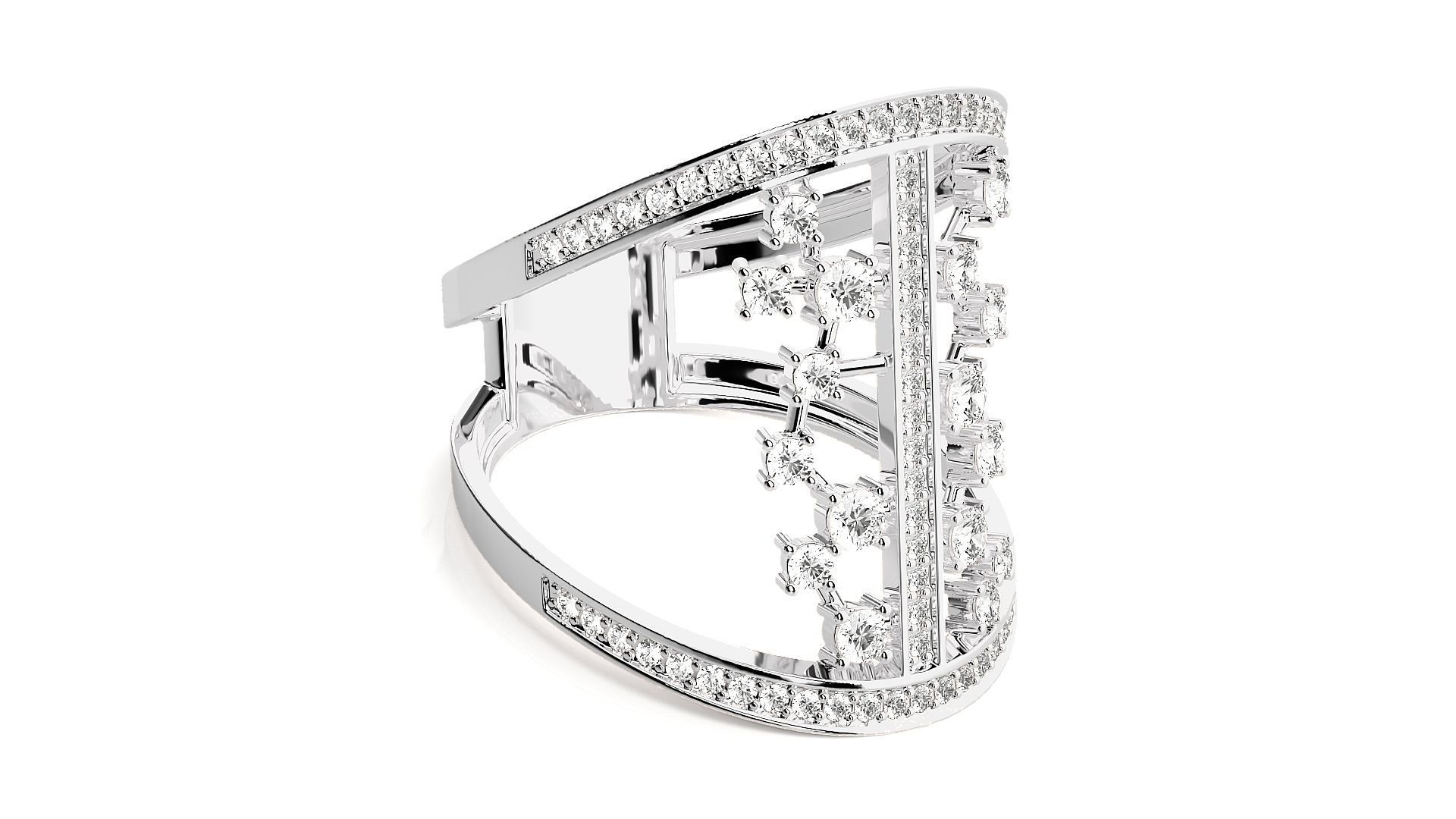 Diamond Cluster Cocktail ring 3dm stl renders details 3D print model_6