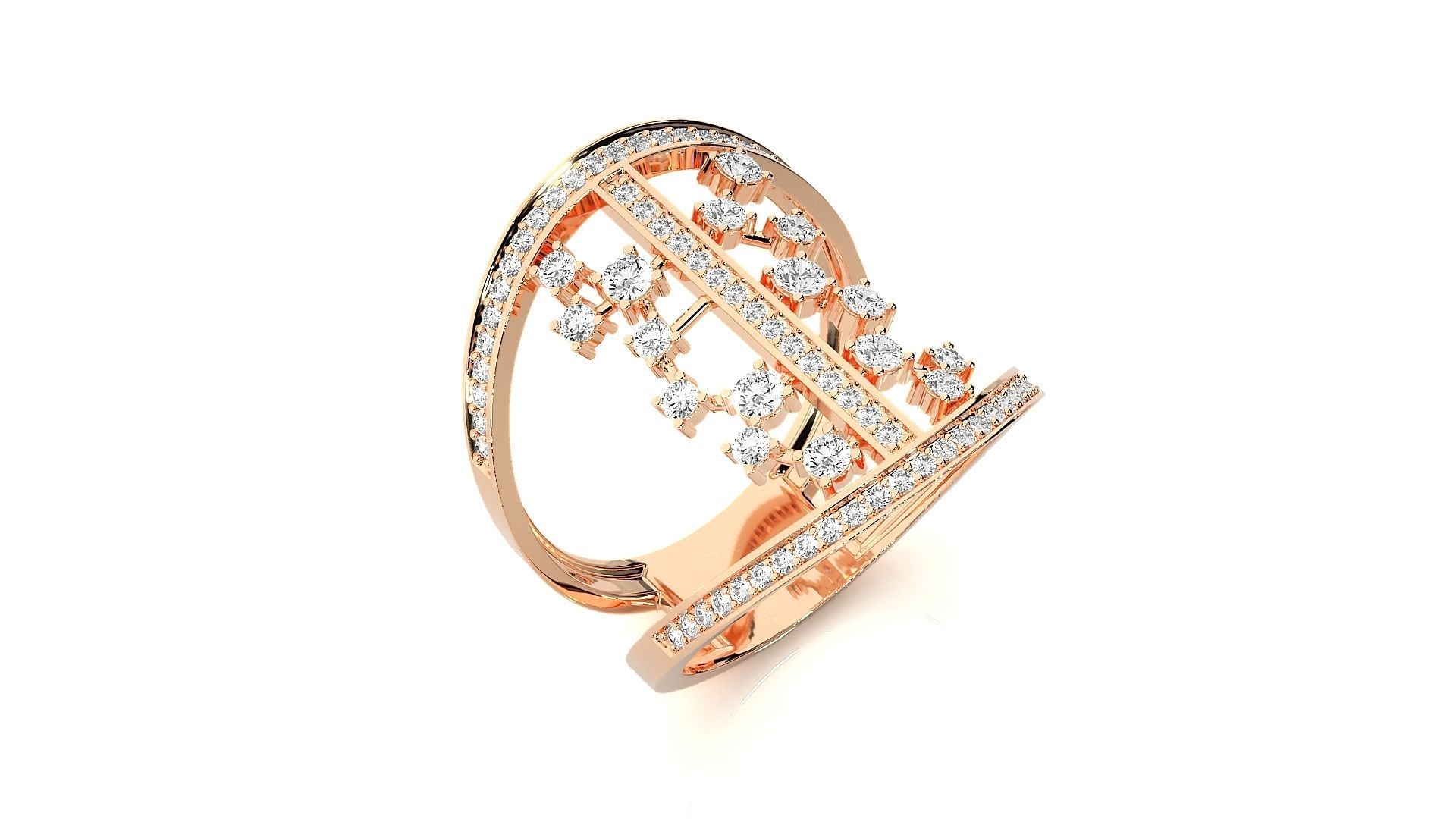 Diamond Cluster Cocktail ring 3dm stl renders details 3D print model_4