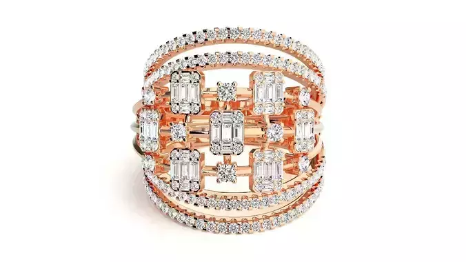 Diamond Cluster Cocktail ring 3dm stl renders details 3D print model