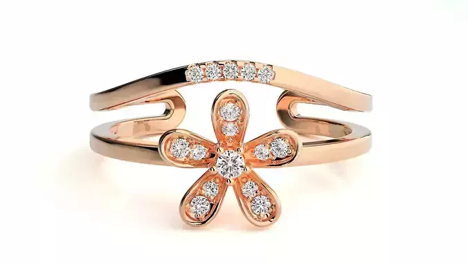 Flowery Diamond  Cocktail Ring  3dm stl renders details