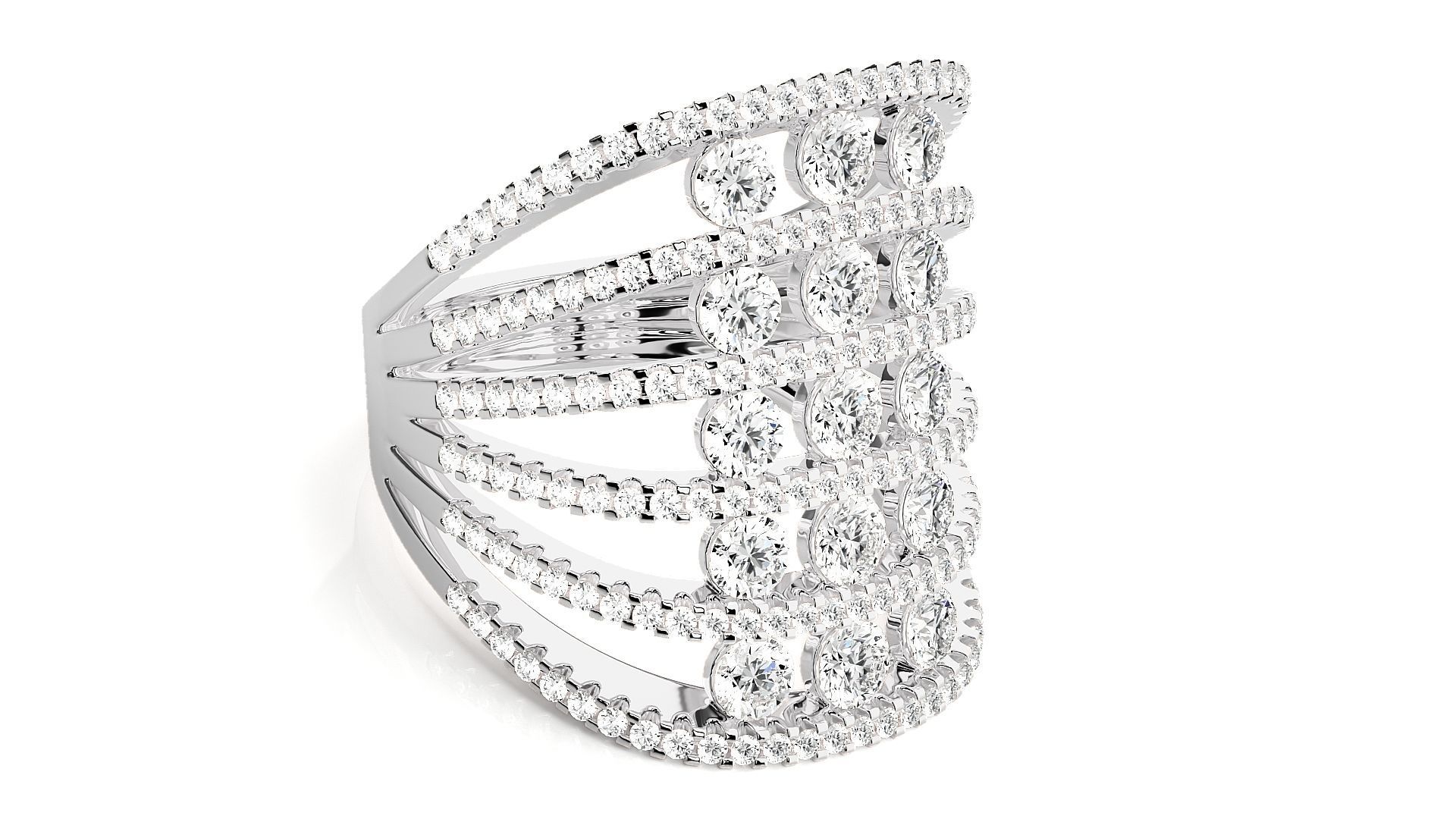 Diamond Cluster Cocktail ring 3dm stl renders details 3D print model_6